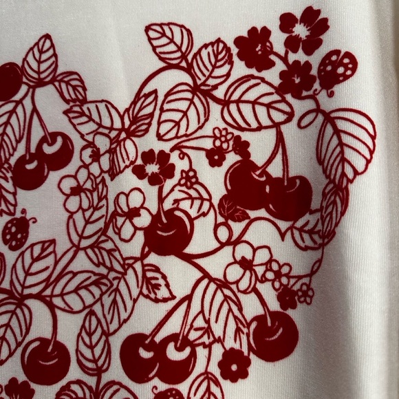 NWT Women’s Cream Pullover Red Velvet Aplique Heart, Cherry, Ladybug, Leaf Small - Picture 8 of 13
